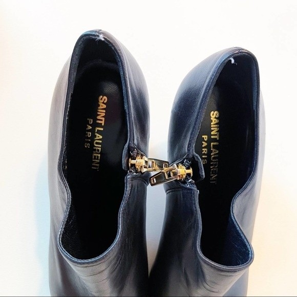 Saint Laurent Pointed Cap Toe Mid Heel Boots with Gold Accent Size 39.5 - Picture 8 of 16